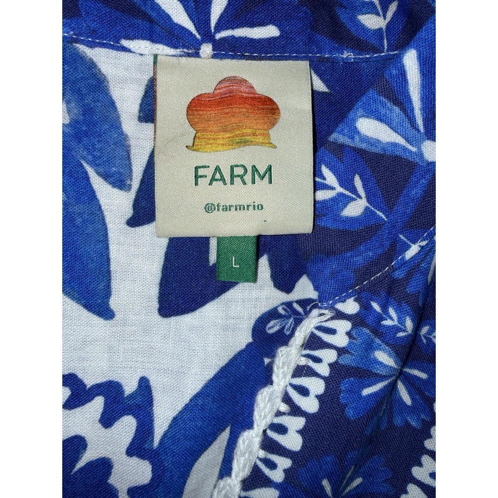 Farm Rio Flora Tapestry Blue White Linen-Blend Maxi Dress Size L Ballon Sleeve - Picture 8 of 16